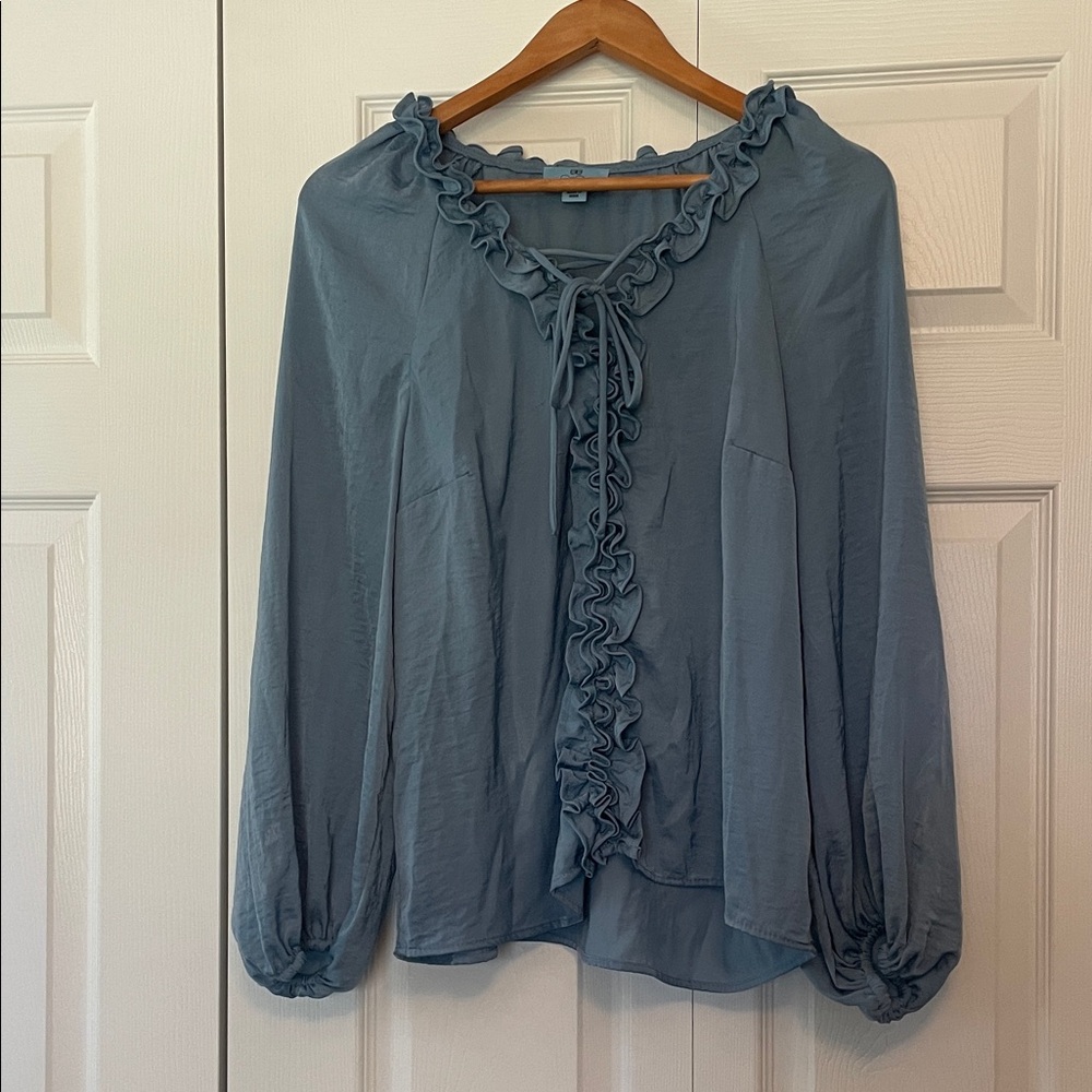 CeCe Blue Ruffle Tie-Front Blouse